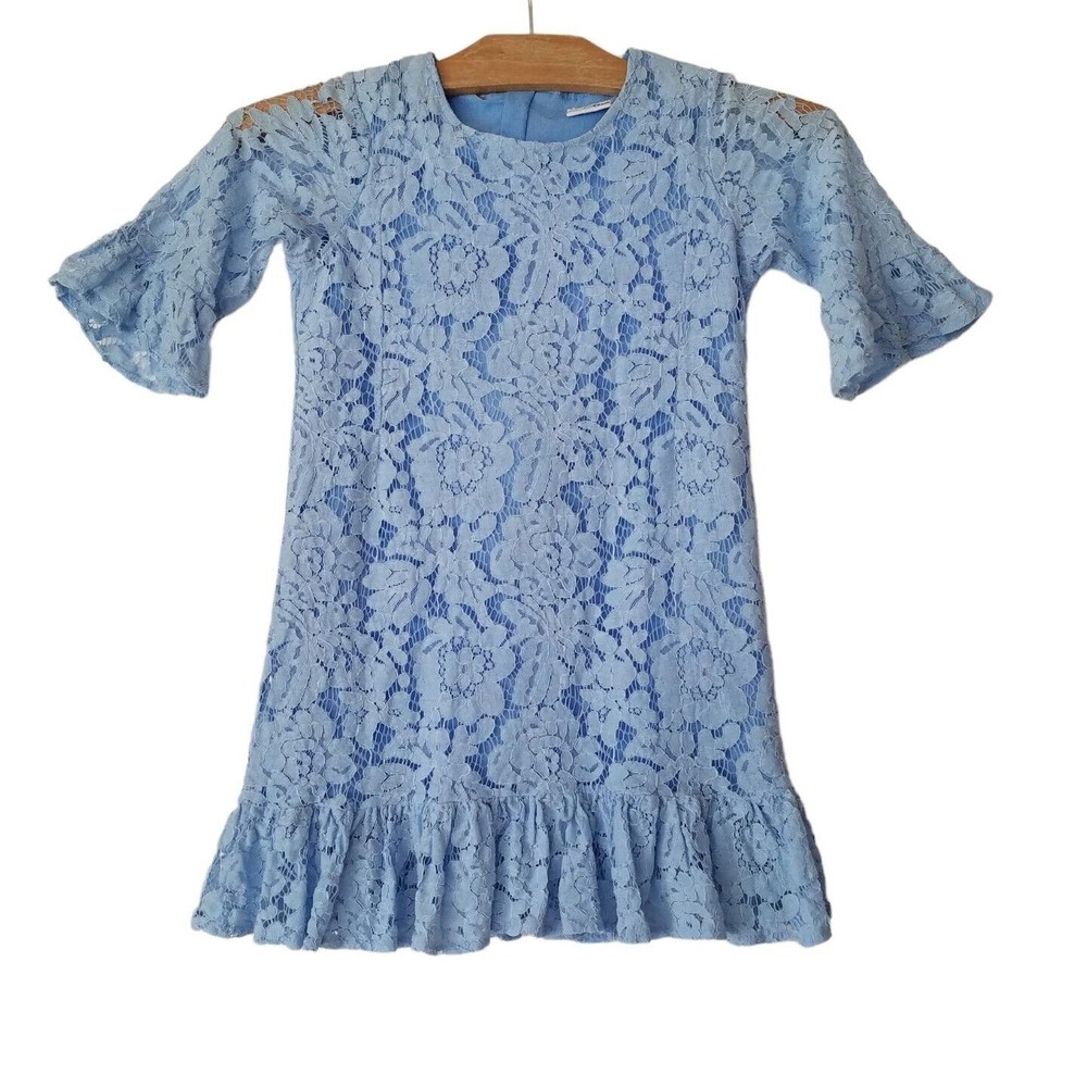 Mud Kingdom Girls Lace Dress 3/4 Bell Sleeve Special Occasion Blue